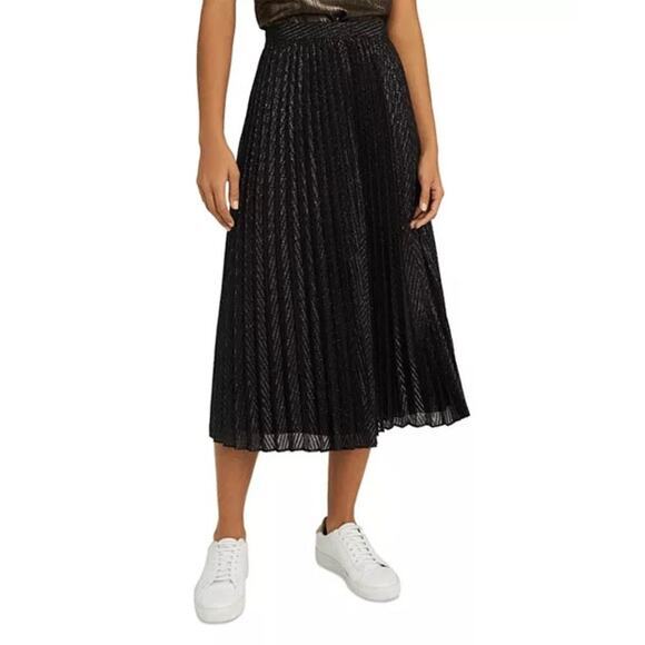 NWT: REISS Marianne Pleated Metallic Mesh Midi Skirt Black US 10 (K354) - Picture 1 of 11